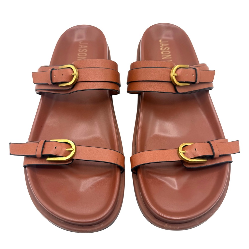 Jason Wu Sandals Women 10 Brown Excellent Leather Double Buckle Slide Shoes